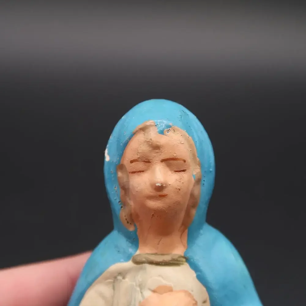 Virgin Mary Nativity Figure 4 1/2 in Hand Painted Plaster Vintage Christmas